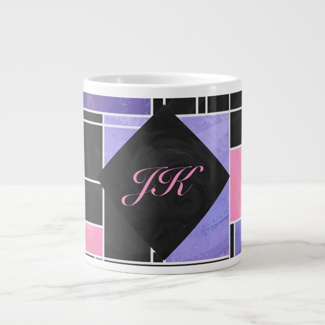 Mondrian Purple Pink Black Print Giant Coffee Mug (Front)