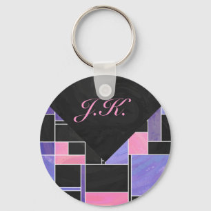 Mondrian Purple Pink Black Print Keychain