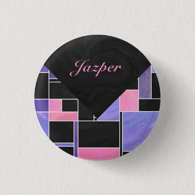 Mondrian Purple Pink Black Print Pinback Button (Front)