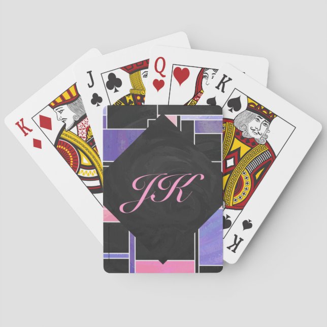 Mondrian Purple Pink Black Print Poker Cards (Back)