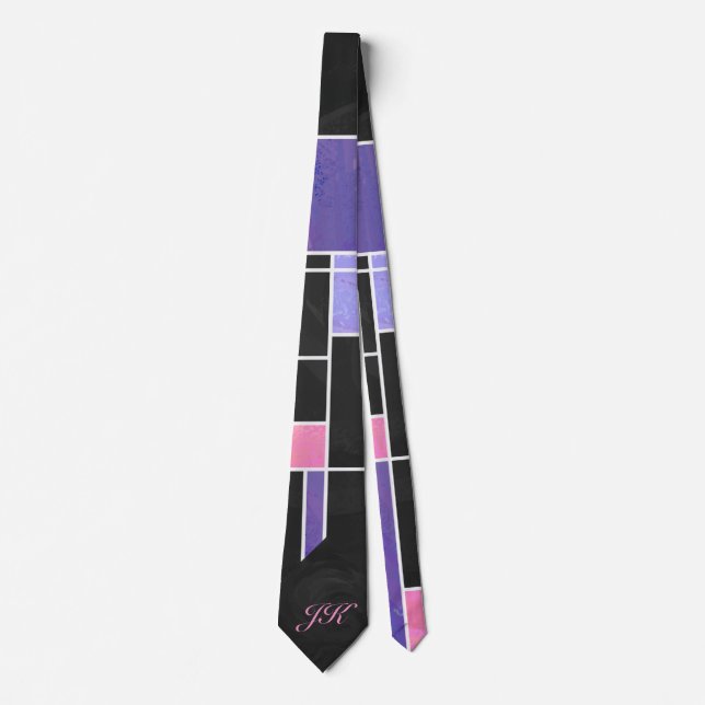 Mondrian Purple Pink Black Print Tie (Front)