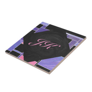 Mondrian Purple Pink Black Print Tile