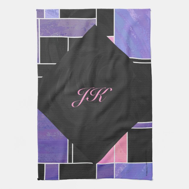 Mondrian Purple Pink Black Print Towel (Vertical)