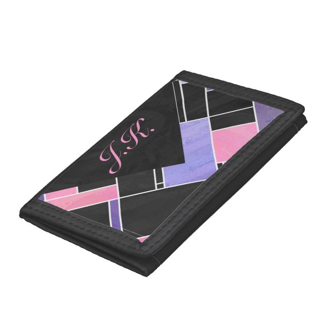 Mondrian Purple Pink Black Print Trifold Wallet (Bottom)