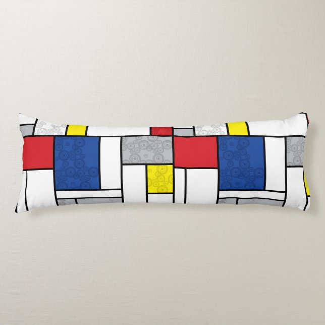 Mondrian Retro Circles Minimalist De Stijl Mod Art Body Pillow (Front)