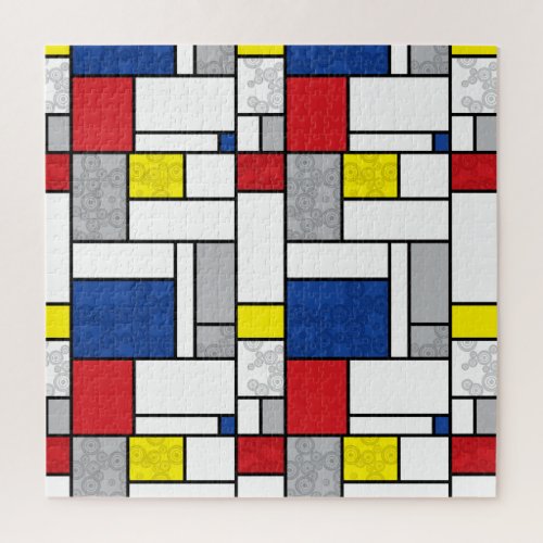 Mondrian Retro Circles Minimalist De Stijl Mod Art Jigsaw Puzzle