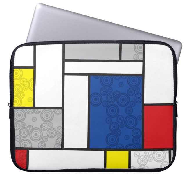 Mondrian Retro Circles Minimalist De Stijl Mod Art Laptop Sleeve (Front)