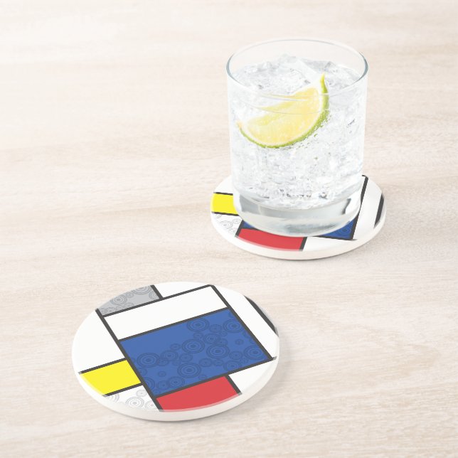 Mondrian Retro Circles Minimalist De Stijl Mod Art Sandstone Coaster (Side)