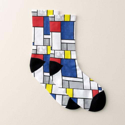 Mondrian Retro Circles Minimalist De Stijl Mod Art Socks