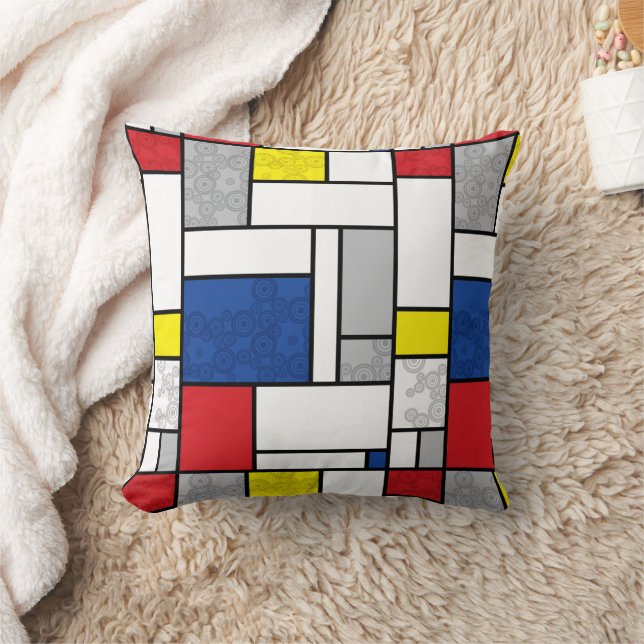 Mondrian Retro Circles Minimalist De Stijl Mod Art Throw Pillow (Blanket)