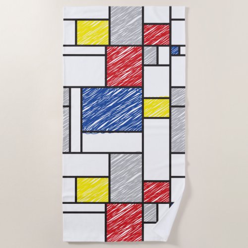 Mondrian Scribbles Minimalist De Stijl Modern Art Beach Towel