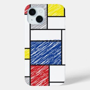 Mondrian Scribbles Minimalist De Stijl Modern Art iPhone 15 Case