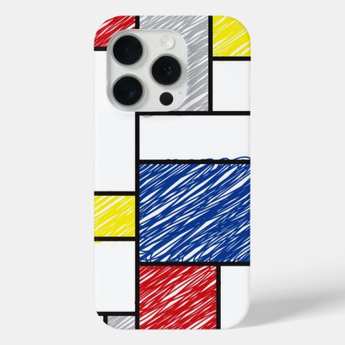 Mondrian Scribbles Minimalist De Stijl Modern Art iPhone 15 Pro Case