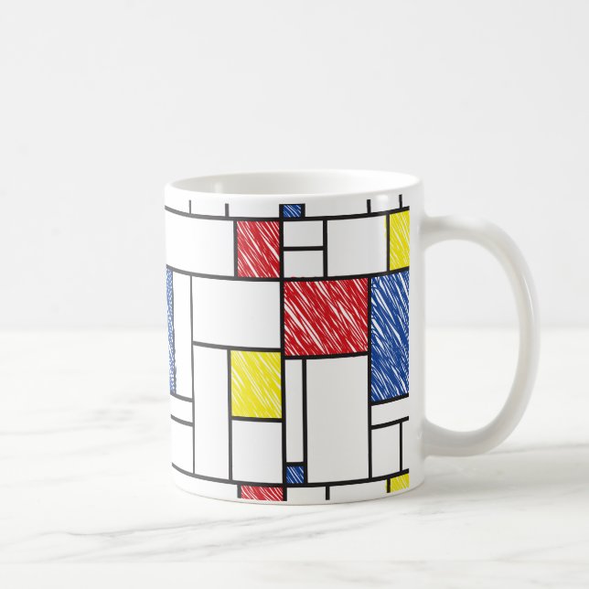 Mondrian Scribbles Minimalist De Stijl Modern Art Coffee Mug (Right)