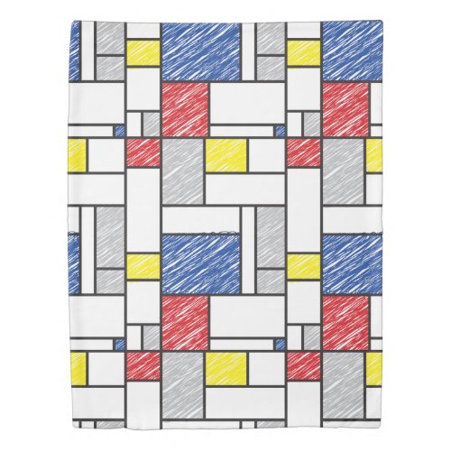 Mondrian Scribbles Minimalist De Stijl Modern Art Duvet Cover