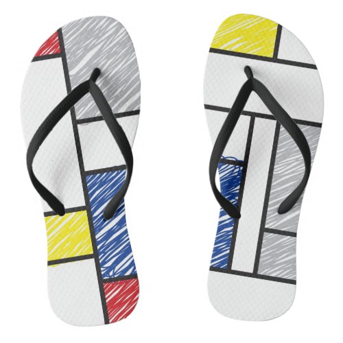 Mondrian Scribbles Minimalist De Stijl Modern Art Flip Flops