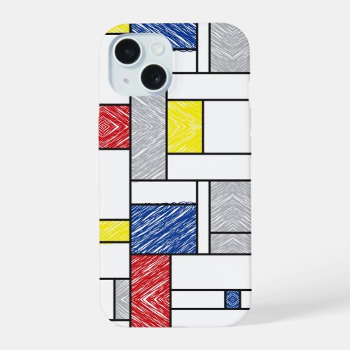 Mondrian Scribbles Minimalist De Stijl Modern Art iPhone 15 Case