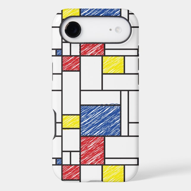 Mondrian Scribbles Minimalist De Stijl Modern Art iPhone Case (Back)