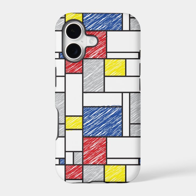 Mondrian Scribbles Minimalist De Stijl Modern Art iPhone Case (Back)