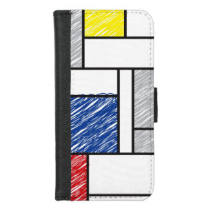 Mondrian Scribbles Minimalist De Stijl Modern Art iPhone 8/7 Wallet Case