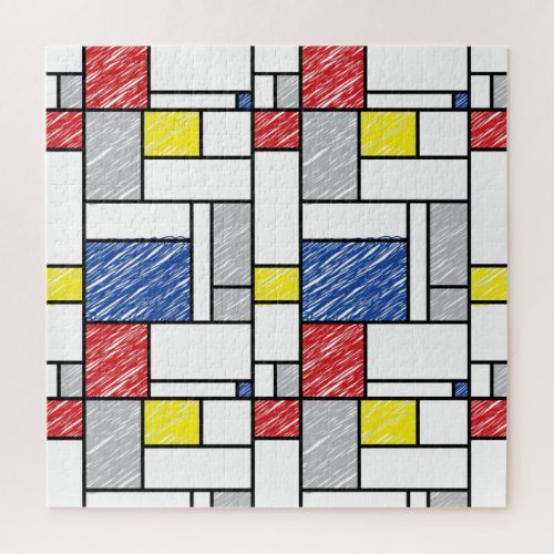 Mondrian Scribbles Minimalist De Stijl Modern Art Jigsaw Puzzle