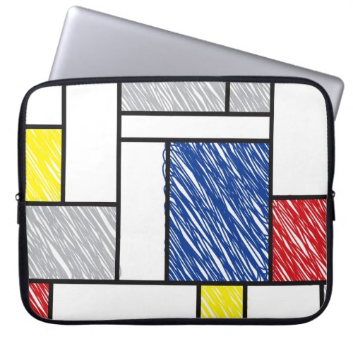 Mondrian Scribbles Minimalist De Stijl Modern Art Laptop Sleeve