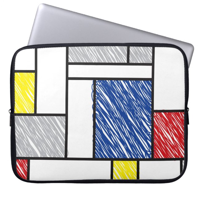 Mondrian Scribbles Minimalist De Stijl Modern Art Laptop Sleeve (Front)
