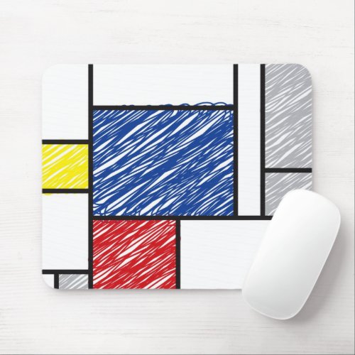 Mondrian Scribbles Minimalist De Stijl Modern Art Mouse Pad