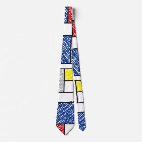 Mondrian Scribbles Minimalist De Stijl Modern Art Neck Tie