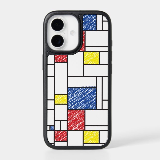Mondrian Scribbles Minimalist De Stijl Modern Art Otterbox iPhone Case (Back)