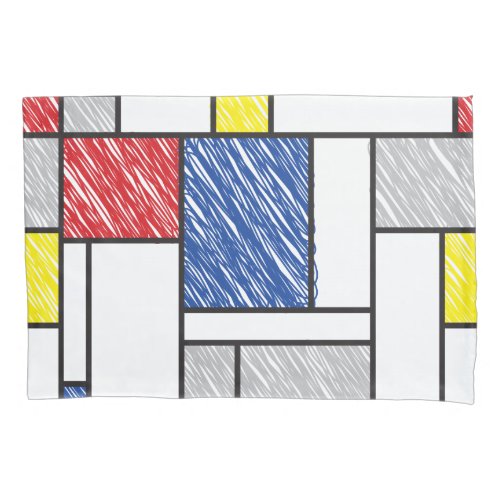 Mondrian Scribbles Minimalist De Stijl Modern Art Pillow Case