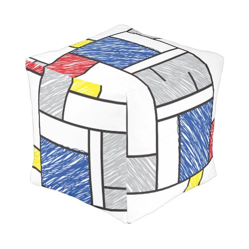 Mondrian Scribbles Minimalist De Stijl Modern Art Pouf