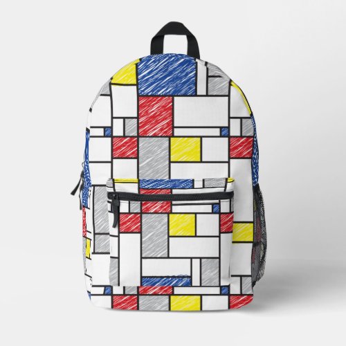 Mondrian Scribbles Minimalist De Stijl Modern Art Printed Backpack