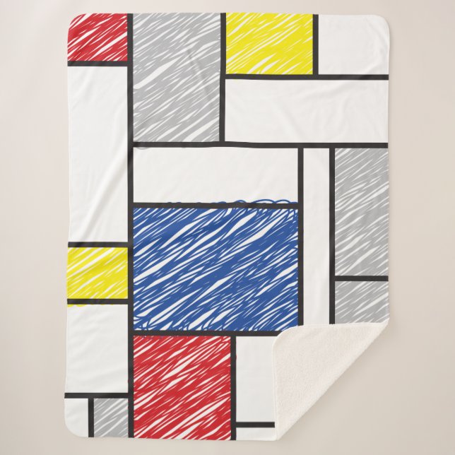 Mondrian Scribbles Minimalist De Stijl Modern Art Sherpa Blanket (Front)