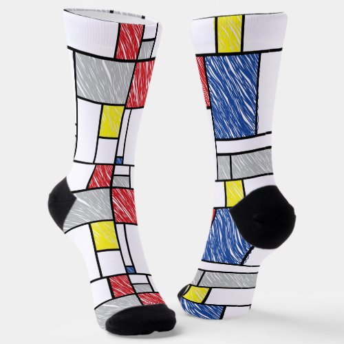 Mondrian Scribbles Minimalist De Stijl Modern Art Socks