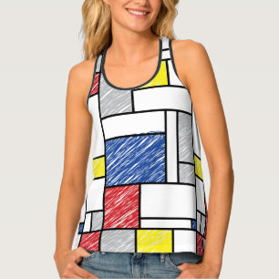 Mondrian Scribbles Minimalist De Stijl Modern Art Tank Top