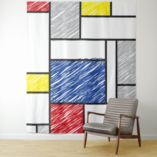 Mondrian Scribbles Minimalist De Stijl Modern Art Tapestry