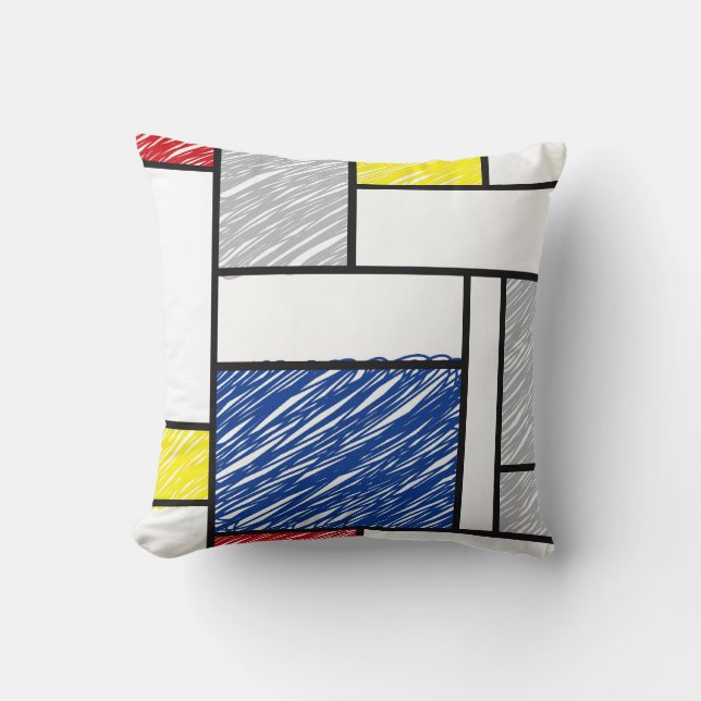 Mondrian Scribbles Minimalist De Stijl Modern Art Throw Pillow (Front)