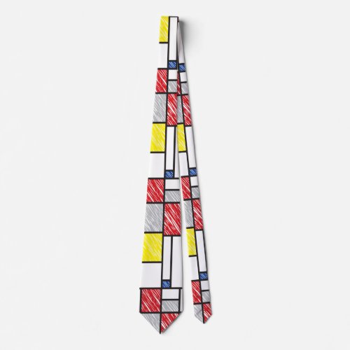 Mondrian Scribbles Minimalist De Stijl Modern Art Tie