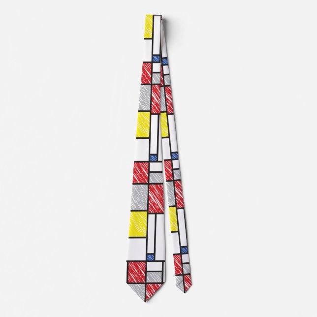 Mondrian Scribbles Minimalist De Stijl Modern Art Tie (Front)