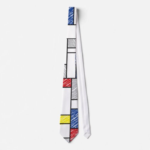 Mondrian Scribbles Minimalist De Stijl Modern Art Tie
