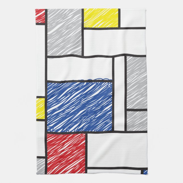 Mondrian Scribbles Minimalist De Stijl Modern Art Towel (Vertical)