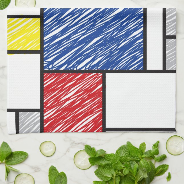 Mondrian Scribbles Minimalist De Stijl Modern Art Towel (Folded)