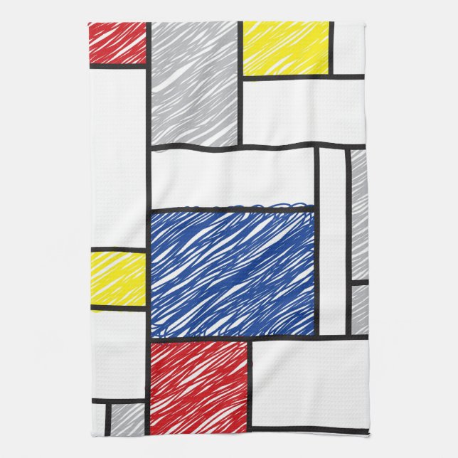 Mondrian Scribbles Minimalist De Stijl Modern Art Towel (Vertical)