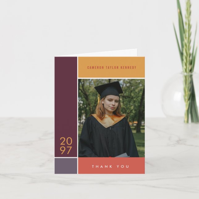 Mondrian Simple Color Blocks Graduation Photo Thank You Card (Front)