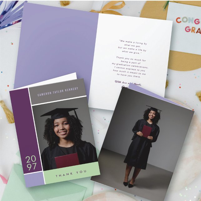 Mondrian Simple Color Blocks Graduation Photo Thank You Card (Mondrian Simple Color Blocks Minimalist Graduation Photo Thank You Card @ zazzle.com/color_therapy)