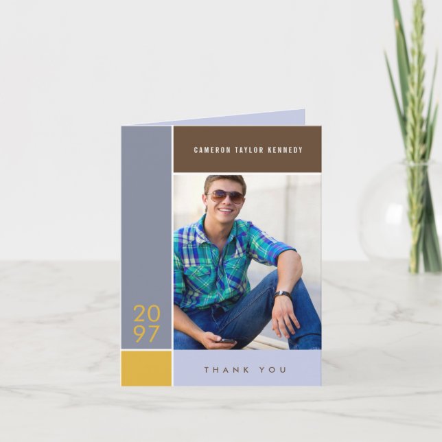 Mondrian Simple Color Blocks Graduation Photo Thank You Card (Front)