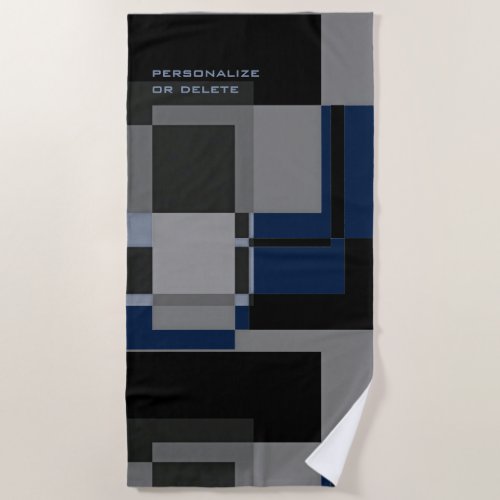 Mondrian Style Abstract Modern Pattern Black Navy Beach Towel