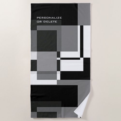 Mondrian Style Abstract Modern Pattern Black White Beach Towel