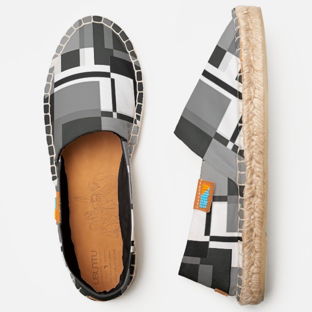 Mondrian Style Abstract Modern Pattern Black White Espadrilles (Side)